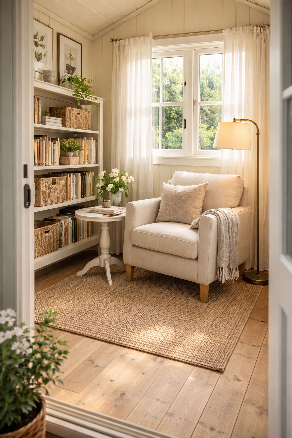 She shed styled as a reading retreat