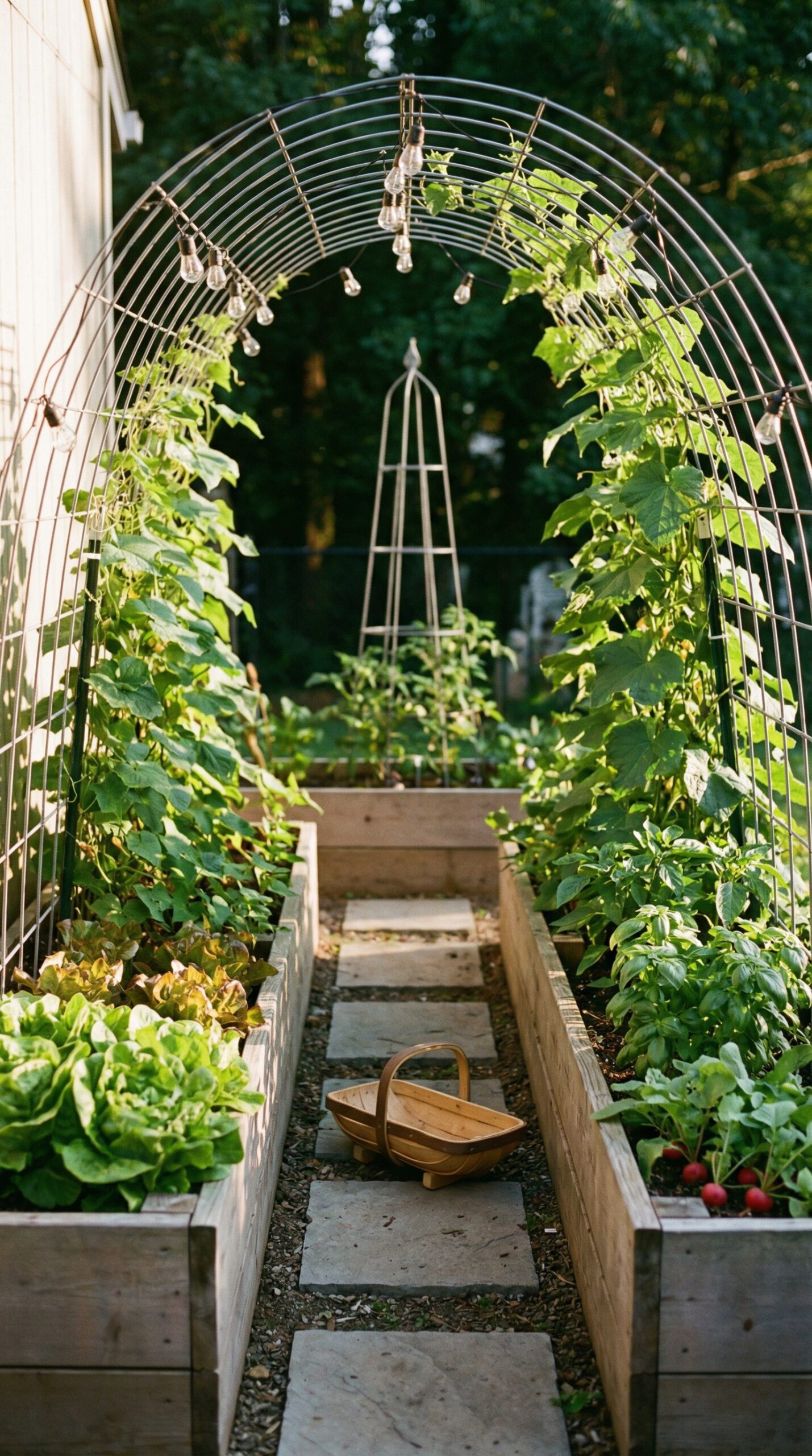 Small vegetable gardens Two Beds With a “Trellis Bridge”