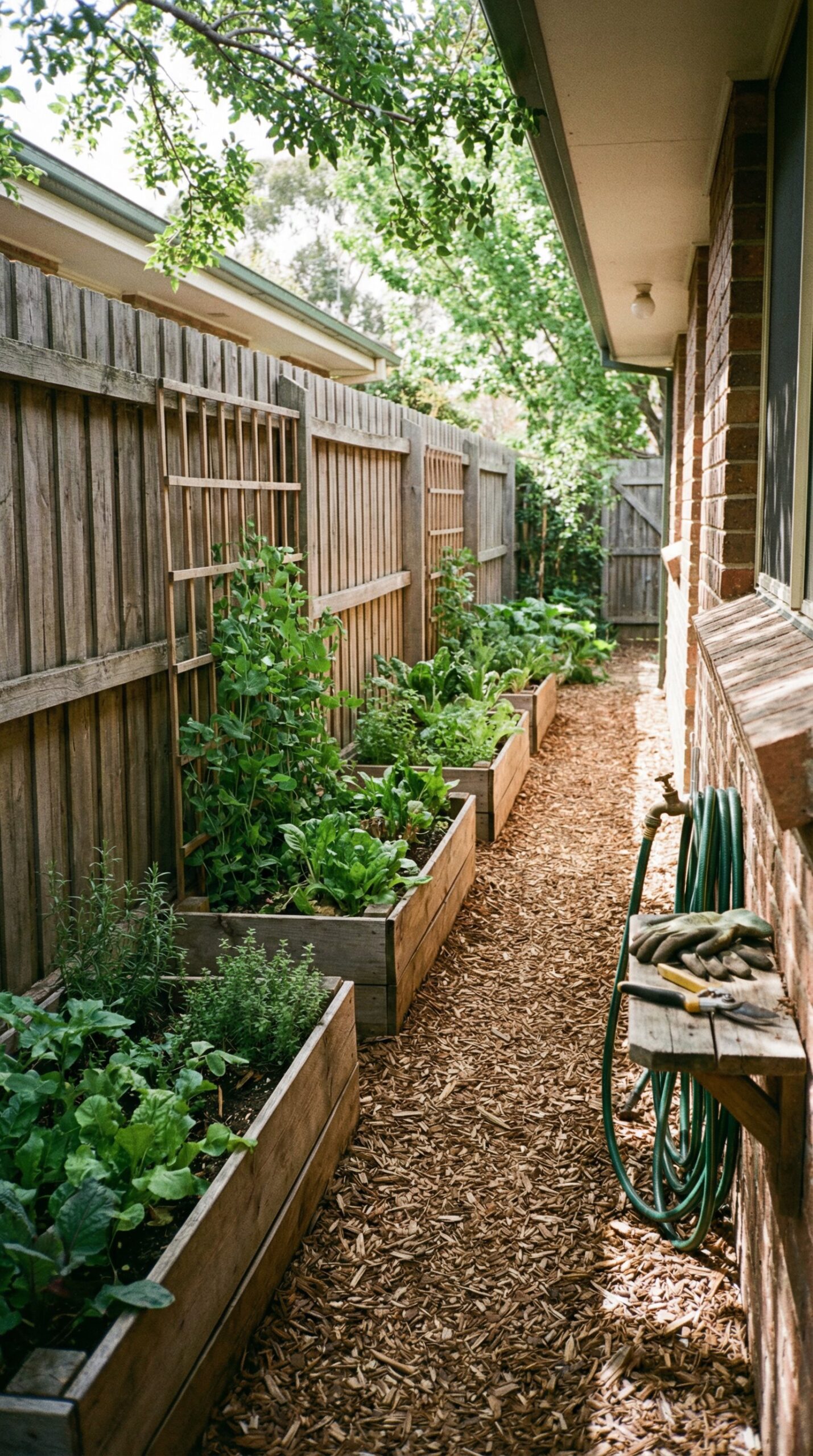 Small vegetable gardens The “Beds in a Line” Side-Yard Plan