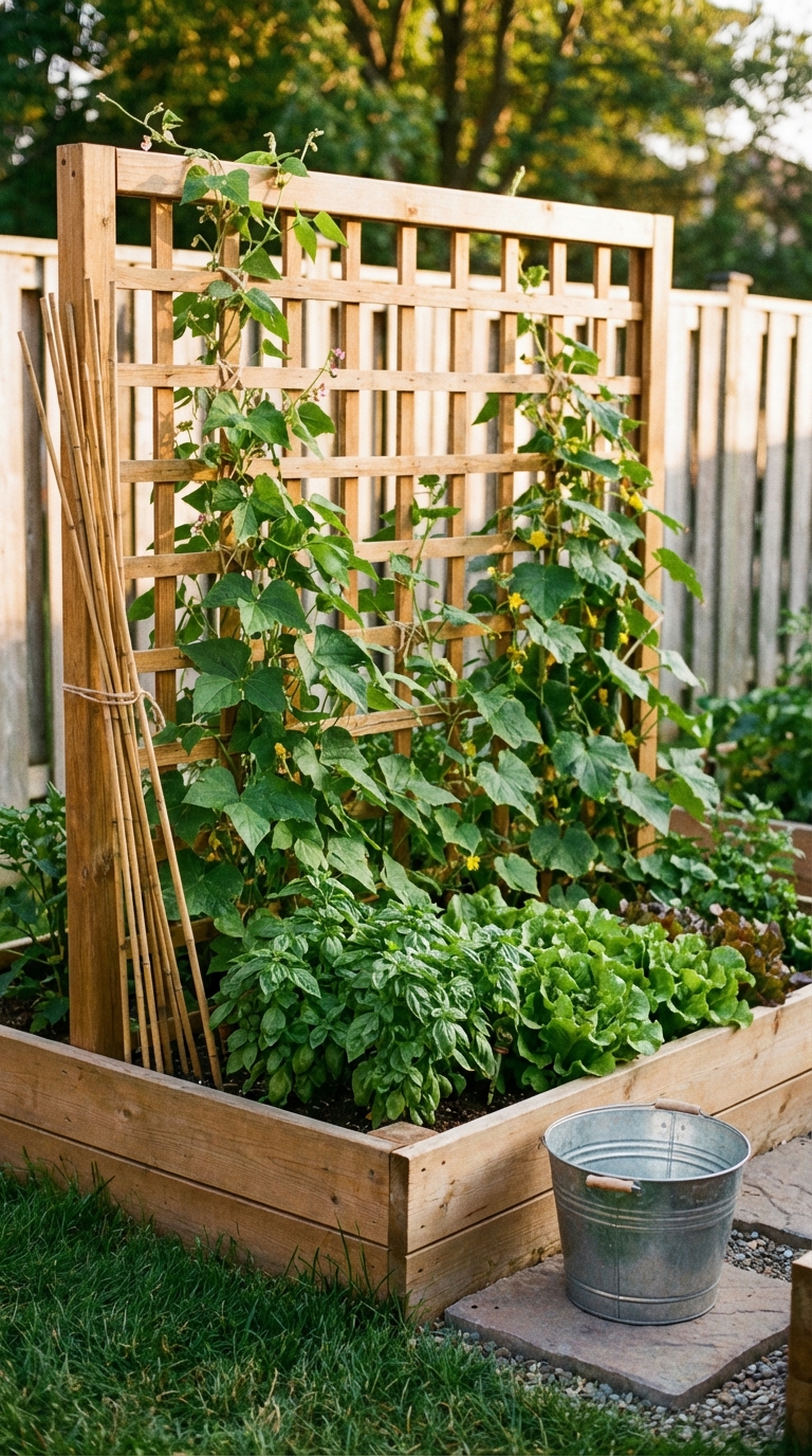 Small vegetable garden Using vertical space with a trellis
