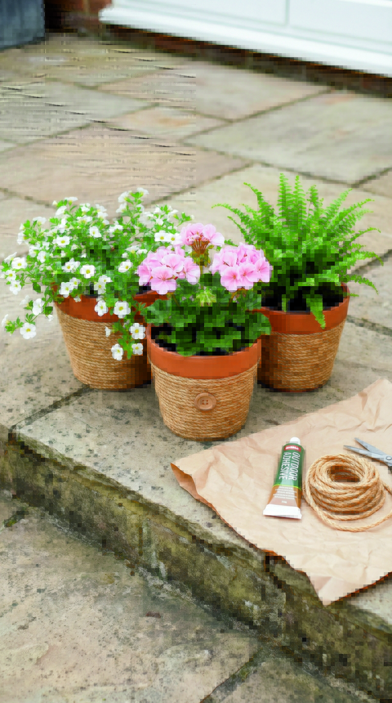 Garden Crafts: Rope-wrapped planter sleeves for pots