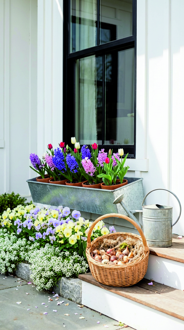 Spring Window Boxes with pastel colors