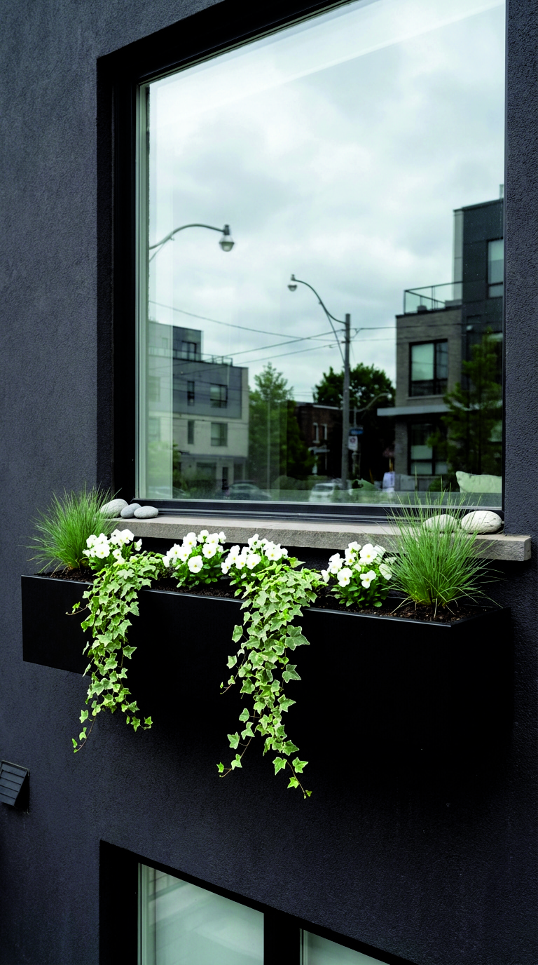 Spring Window Boxes with green-and-white colors
