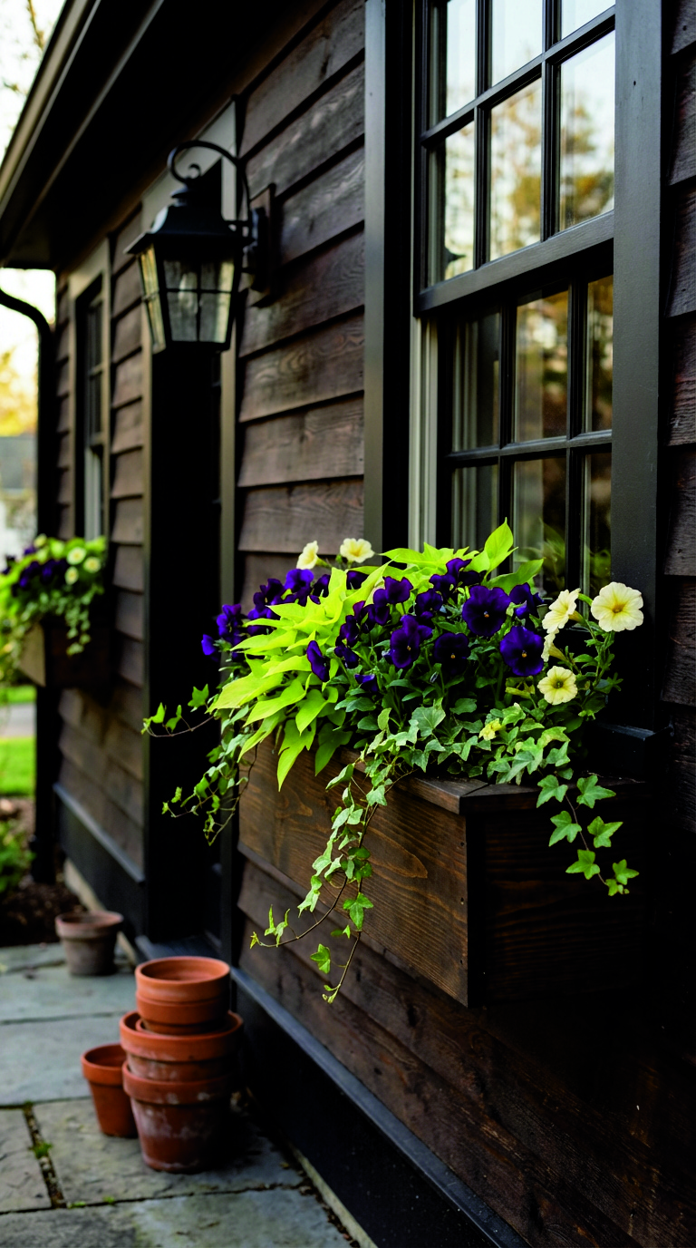 Spring Window Boxes with deep tones
