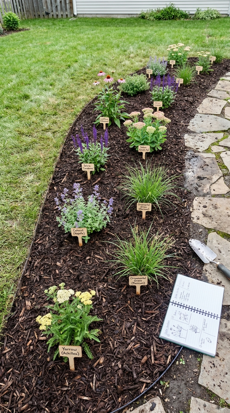 Newly Planted Low Maintenance Perennial Border
