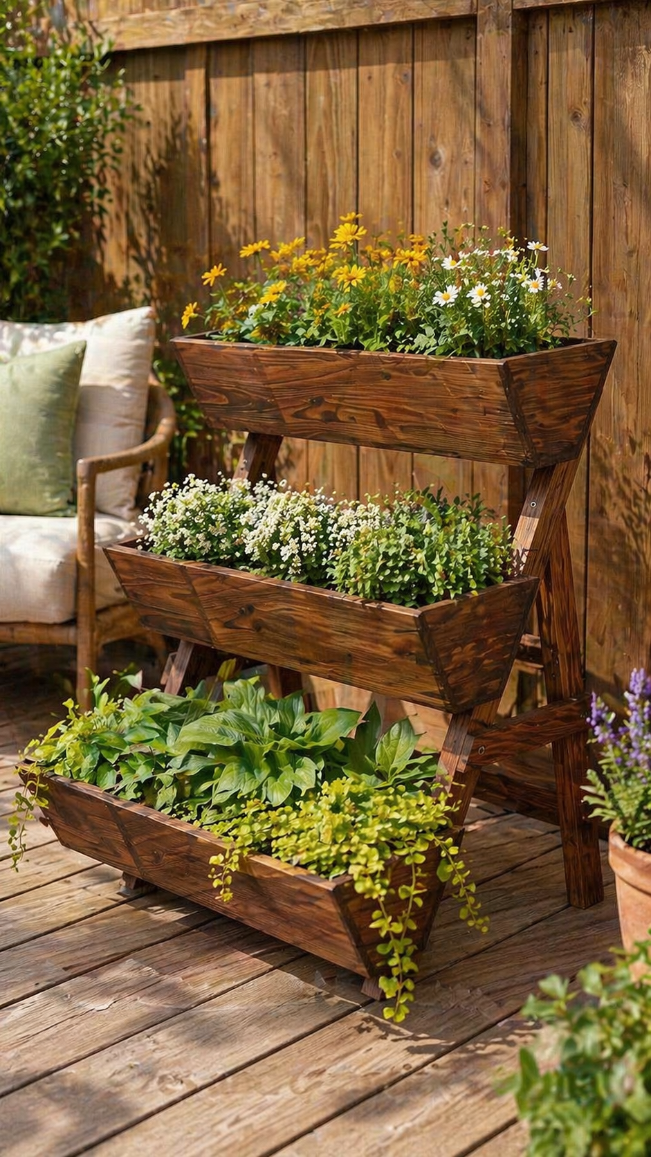 A Wooden Tiered Planter Box