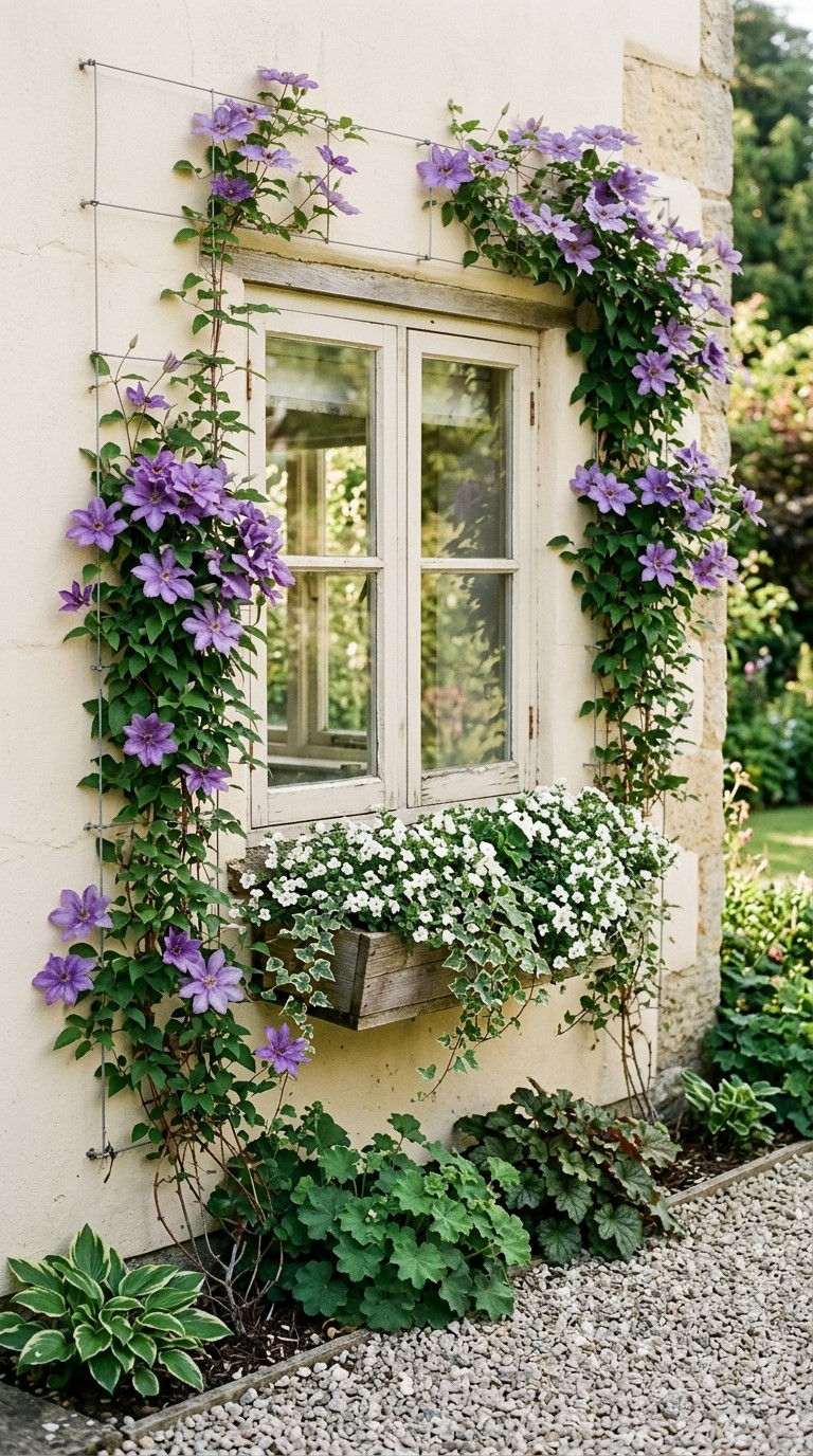 Clematis Trellis Ideas for Walls Beside Windows