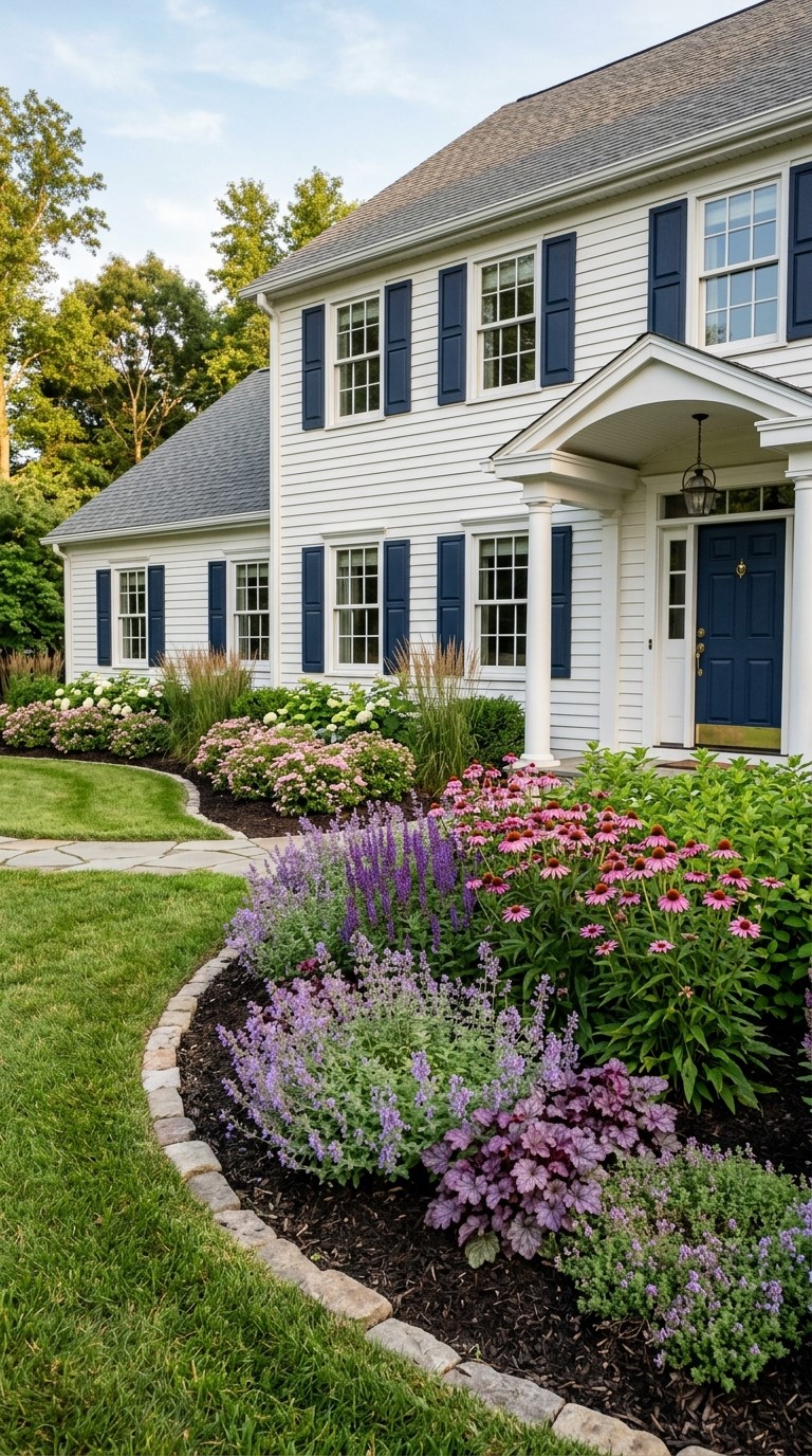 Front Yard Full Sun Garden Borders With Shrub