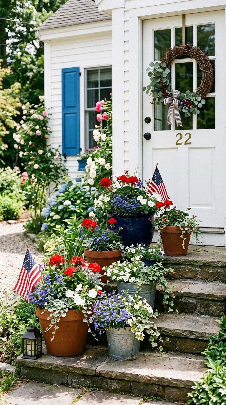 Patriotic Front Porch Planters