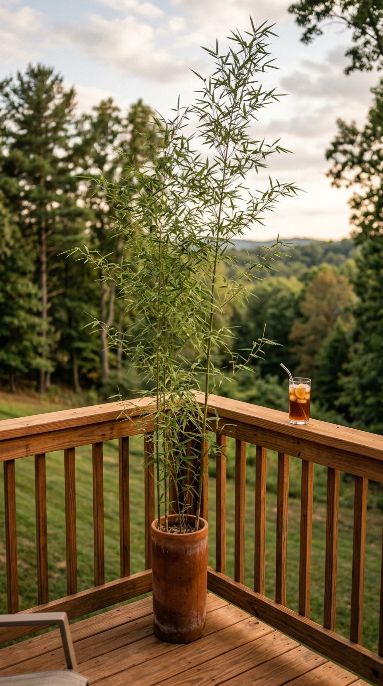 bamboo plant in a narrow cylindrical pot