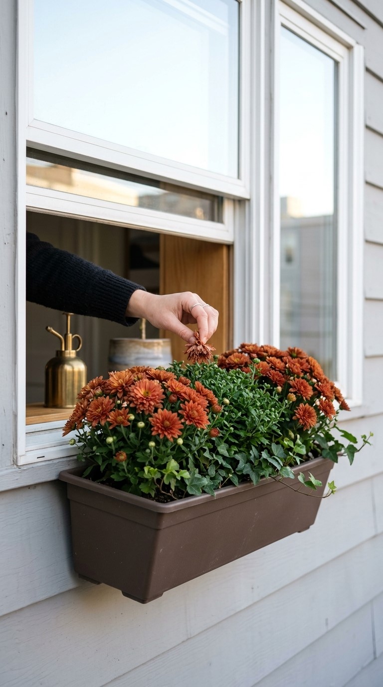 Fall Mums in Window Boxes