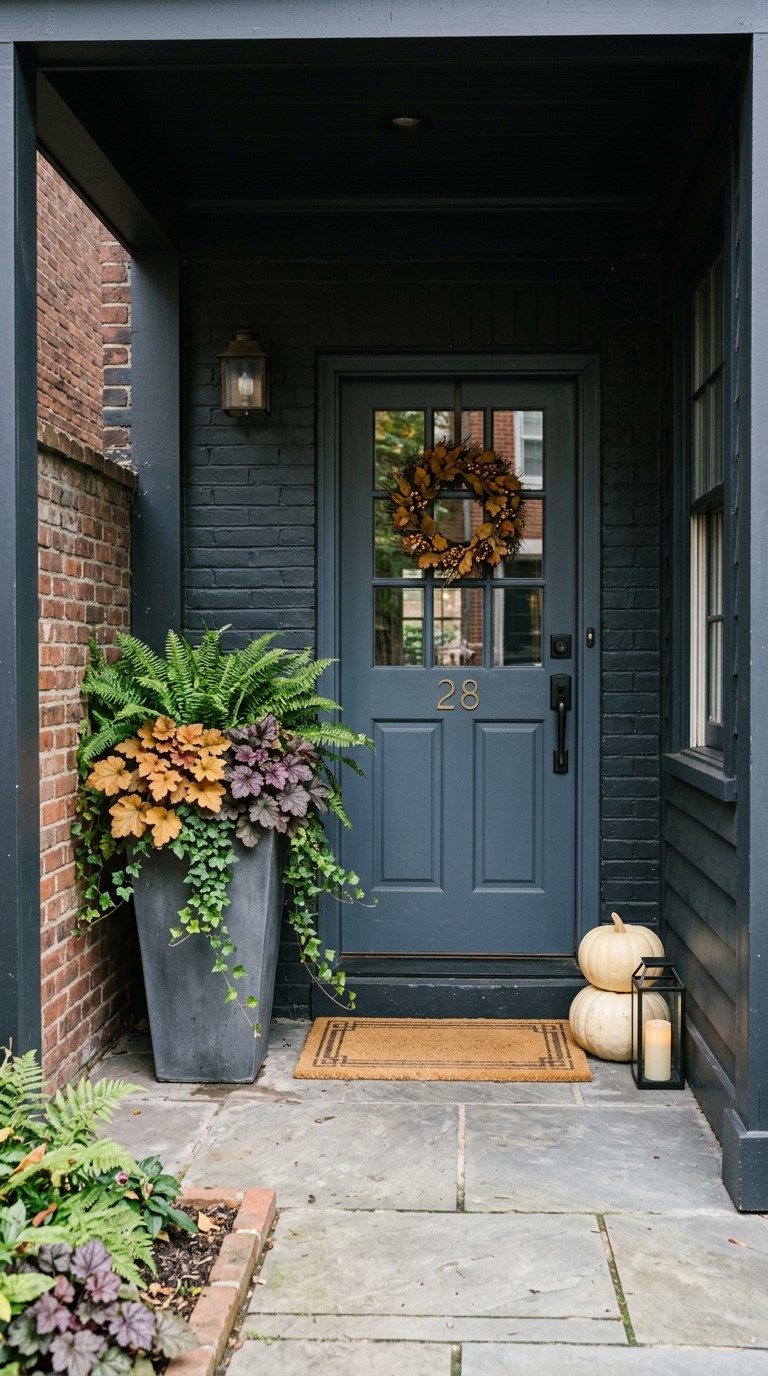 Fall Front Porch Shade Planters for a Small Covered Entry