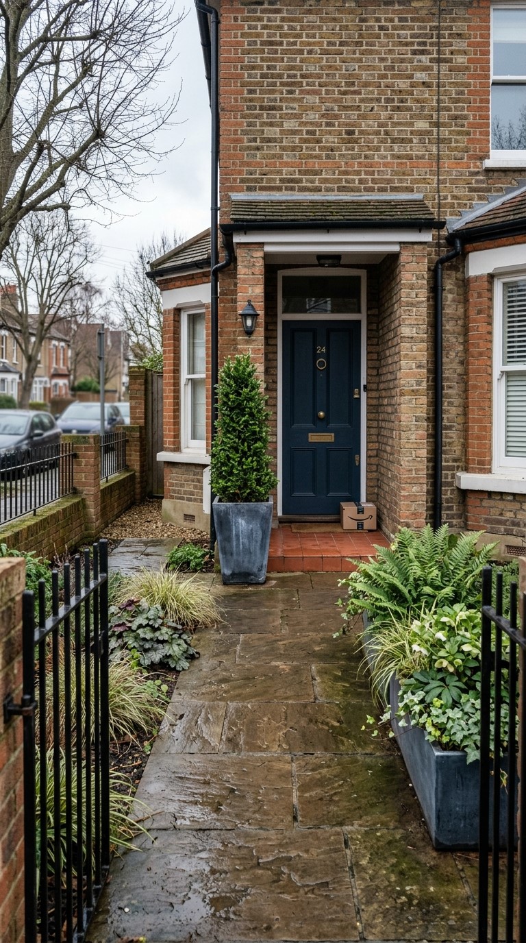 Shaded Front Garden With Two Planting Groups