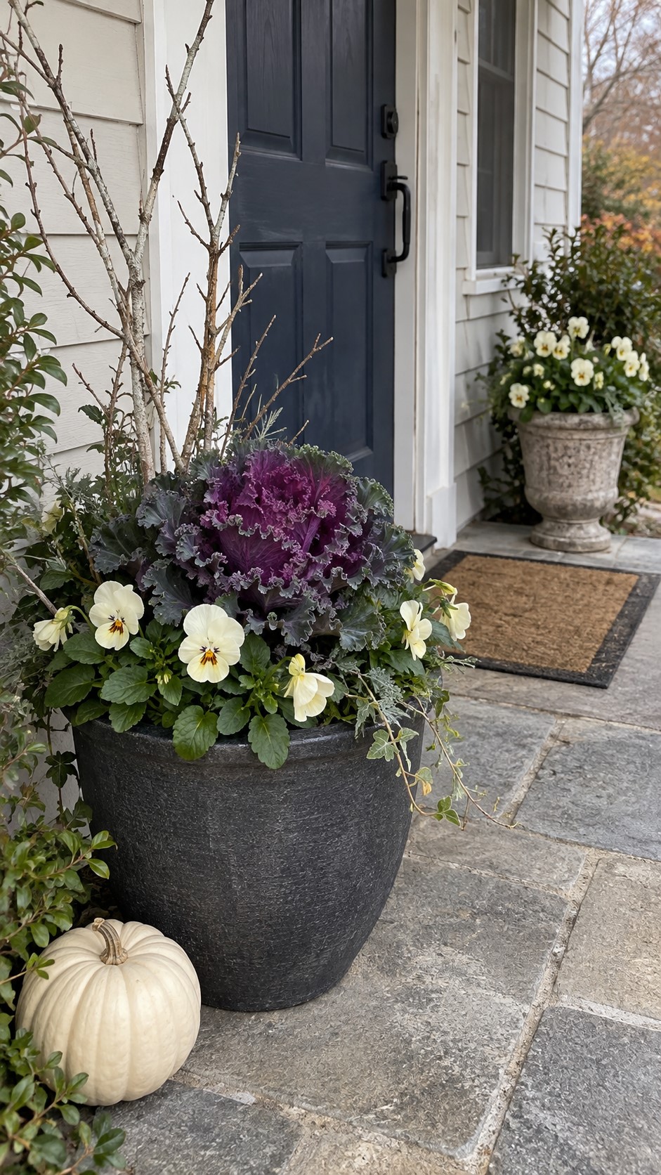 Plum and Cream Thanksgiving Front Door Planters