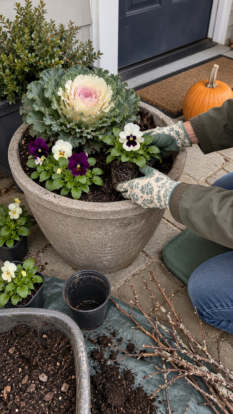 Arrange Thanksgiving Porch Pots 