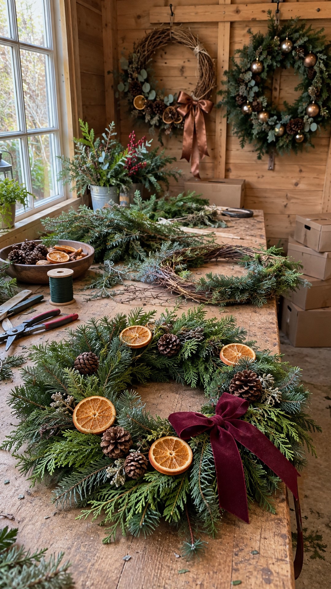 Making Christmas wreaths
