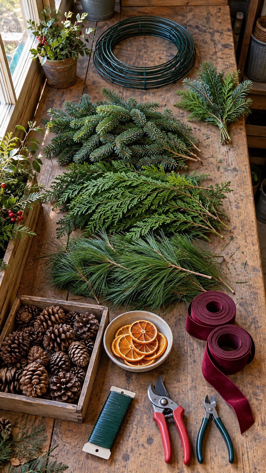 making Christmas wreaths