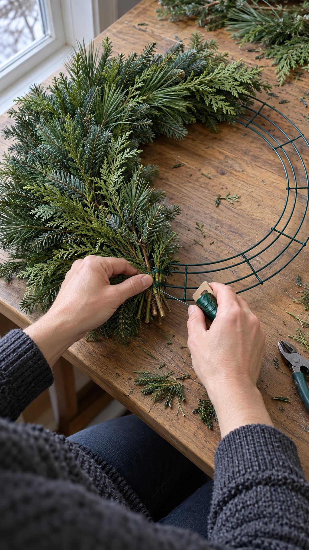 making Christmas wreaths
