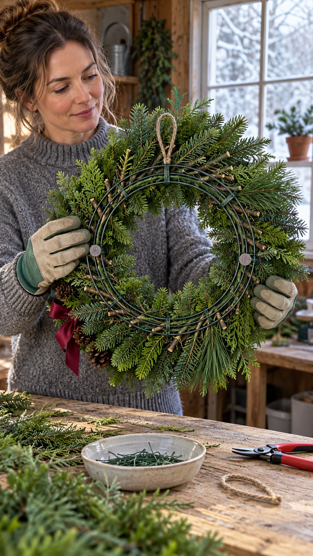 making Christmas wreaths