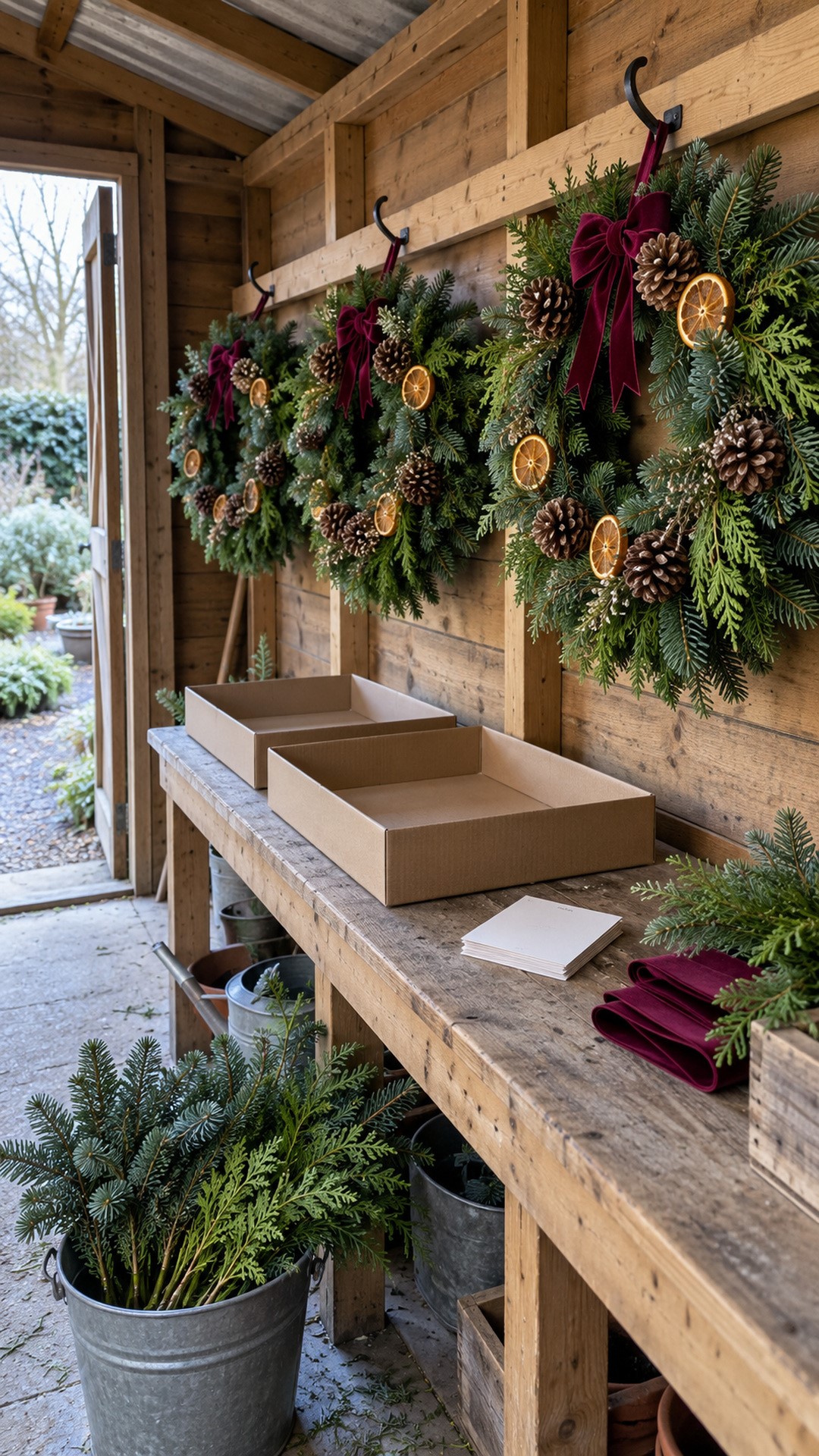 Making Christmas wreaths - Store fresh stock cool and shaded, with space around the foliage.
