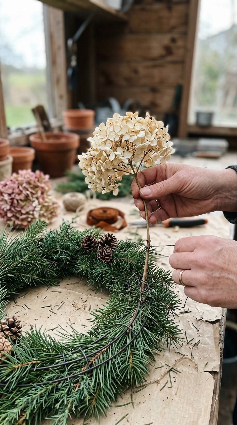 Add Dried Hydrangeas