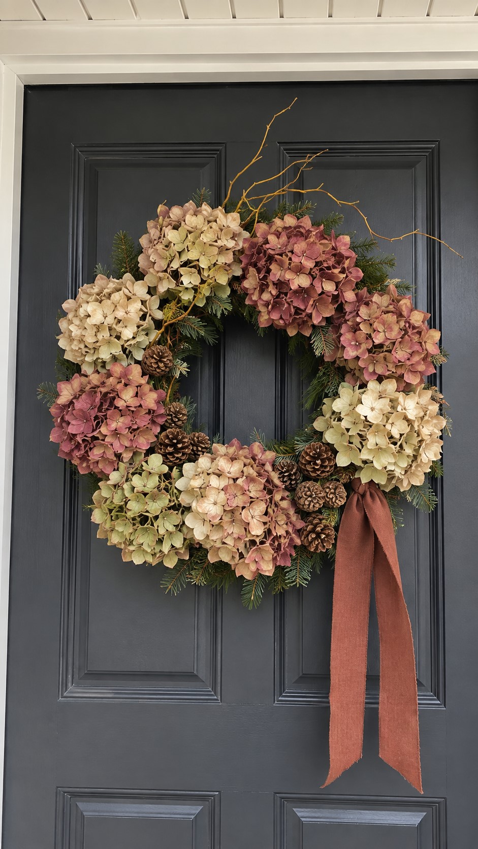 Dried Hydrangea Wreath with Rust-Colored Tails