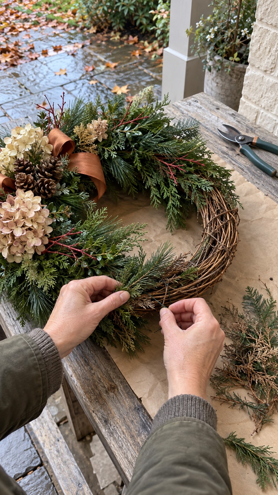 Care for a Wreath Made with Fresh Greenery and Dried Flowers