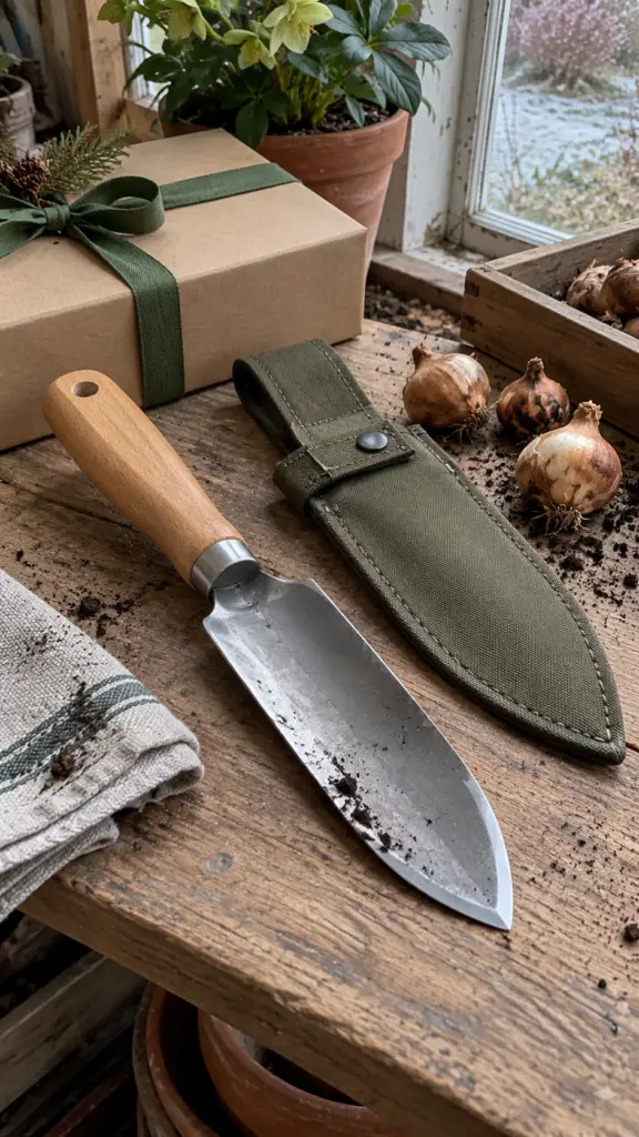Choose a comfortable digging tool with a protective sheath and care instructions.